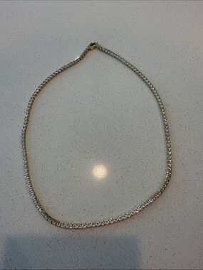 Sparkling Gold Tennis Necklace with Clear Stones - Women Jewelry